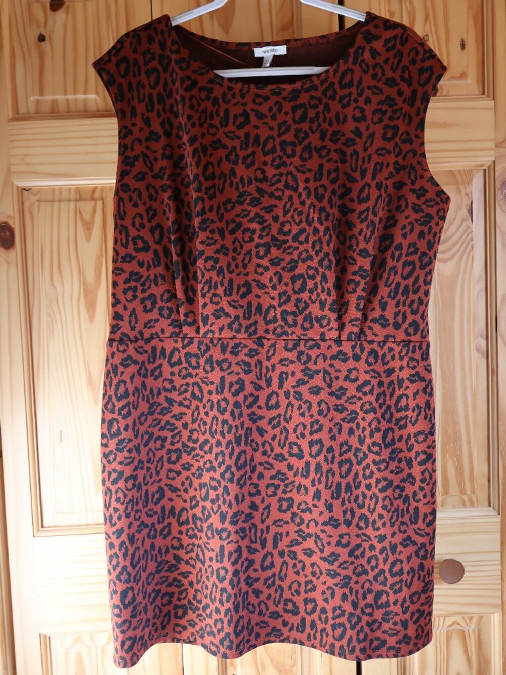 Nine West XXL Ponte Sheath Dress Rust Black Leopard Print Cap Sleeve NWT